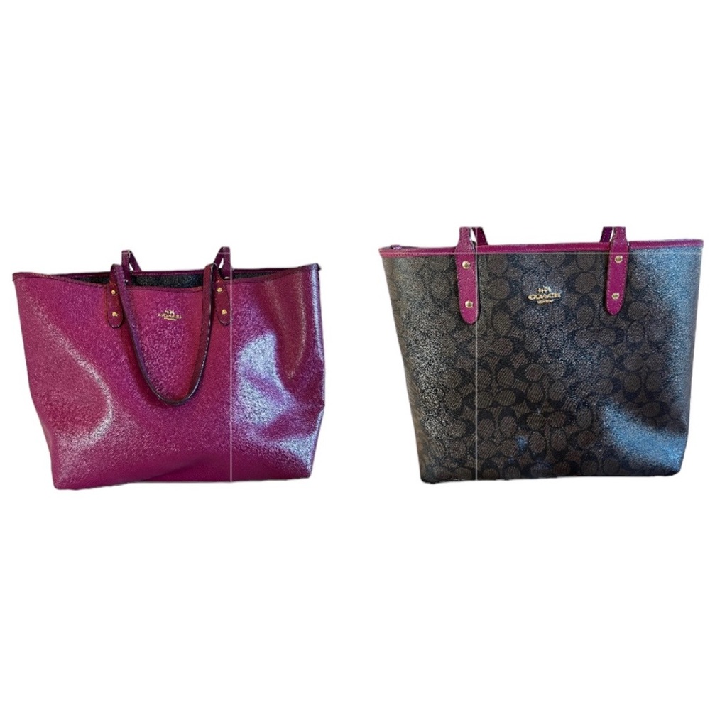 Coach Reversible City Tote Fuchsia Brown Logo